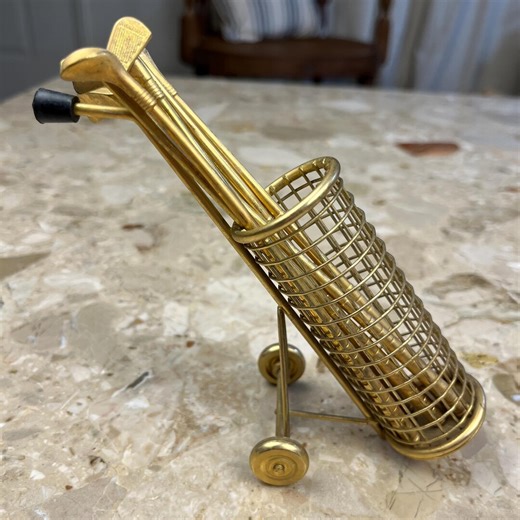 Vintage Golf Club Swizzle Sticks in Gold Toned Metal Rolling Caddy Novelty Barware - Etsy