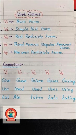 Varb Forms 📖📑#englishgrammar #easylearning #easylearning #grammar #tips #easy #shortsviral #viral