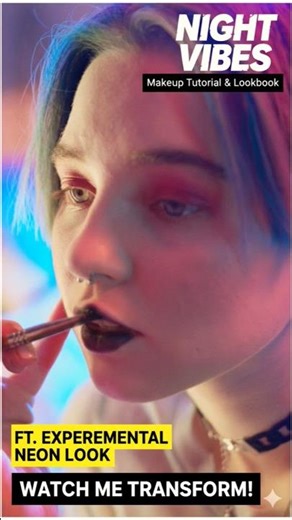 Neon Glow Makeup Tutorial 💄✨ | Dark Lips & Bright Eyes Transformation#NeonMakeup #GlowUpLook#Beauty?