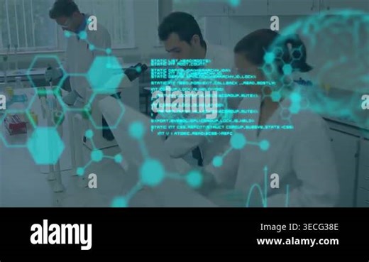 Animation of data processing and scientific data over cityscape. global network, data processing and technology concept digitally generated video.