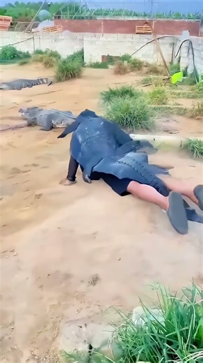 Man in Crocodile Costume “Provokes” Real Crocodile, Hilarious Scene!