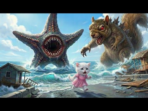 😡🔥Hungry Godzilla Monster Eats Mama Cat and Attacks the City! While Baby Cat runs 🐱💥 | Cat Story