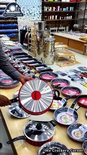 trueval non stick frying pan set with lid unboxing 💕- heavy gauge red pan with steel lid commercial✨