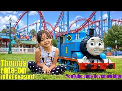 Hulyan and Maya's Roller Coaster Ride with Thomas the Tank Engine Ride-On Toy! Thomas and Friends!