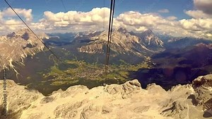 Time lapse of a cable car descent from Rifugio Tofana Cima (3200) to Ra Valles, dolomites, italy