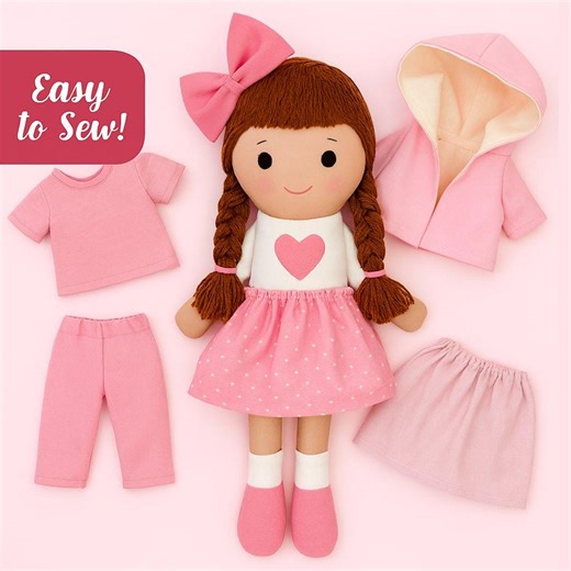 Rag Doll & Clothes Sewing Pattern – Soft Fabric Doll PDF With Dress, Pants, Blouse, Coat, Skirt – Easy DIY Toy Tutorial - Etsy UK