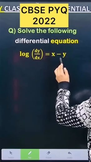Shivang Gupta on Instagram: "cbse pyq 2022 differential equation Case study class 12 cbse 2026 Q.. Solve the following differential equation: 𝐥𝐨𝐠 (𝐝𝐲/𝐝𝐱)=𝐱−𝐲 #cbse2026 #differential_equation class12 #maths#differentialequationsclass12 #class differentialequationsclass12 cbse2024 CBSE2025 ,cbse maths cbse2026 maths cbse2024 CBSE2025 maths cbse2024 CBSE2025 differentialequationsclass12 ,cbse maths cbse2026 maths cbse2024 CBSE2025 cbse differential_equation cbse maths differentialequations
