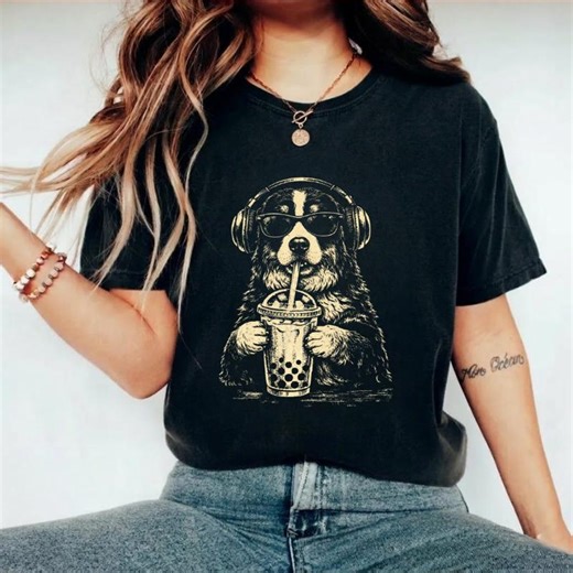 Funny Bernese Mountain T-shirt, Bernese Mountain Drinking Boba Milk Tea Graphic Tee, Comfort Colors Edgy Meme T Shirt - Etsy