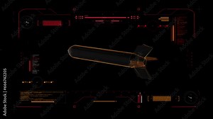 Digital Blueprint Scan of Modern Atomic Bomb. Futuristic User interface HUD. Interface and Data Display. Technological Info graphic 360 View