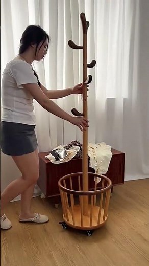 Solid Wood Rolling Coat Rack Minimalist & Perfect for Small Bedrooms#coatrack #shorts