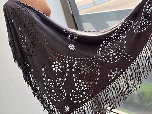 Dark Gray Suede Fringe Shawl: Laser Cut Paisley Cowgirl Wrap - Etsy