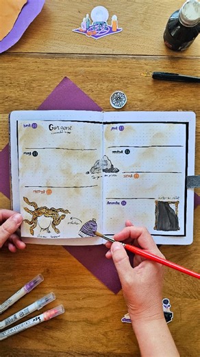 ~~ bullet journal ~~ La scène du miroir dans la saison 1 😅 Pas facile la vie de Gorgone 🤭 . . Matériel : Carnet 160gsm @theinkpotuk [produit offert] Kit de stickers Automne Gothique de ma boutique . . Tags : Bullet journal, français, bujo, Mercredi Addams, wednesday, pop-culture, Netflix, octobre 2025, weekly, weeklies | PotchouDoodle