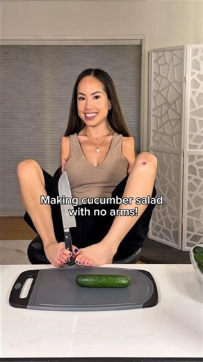 Let’s make cucumber salad with no arms! 🥒 #adaptivecooking #summersalad