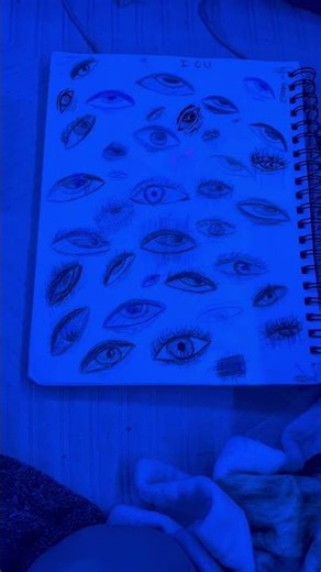 Drawlings under red, blue, and yellow light (little flash warning) #art #artist #drawing #eyes #led