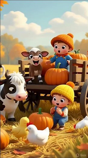 Cute Farm Adventure with Kids, Cows & Pumpkins 🎃🐄 | Adorable Cartoon Animation