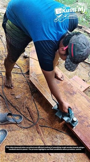Manual Wood Planing Technique – Smooth Finishing with Handheld Power Tool.