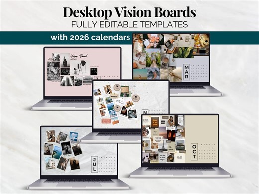 Modèles de tableau de visualisation numérique, collage de papier peint de bureau modifiable, calendrier numérique 2026, fixation d'objectifs, tableau de visualisation manifeste pour ordinateur portable - Etsy France