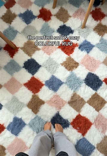 I can’t express how much I love this rug. SO cute, SO soft & SO cozy!! #rugs #arearug #fluffyrug #homedecor #playroominspo @Elizabeth Harrison baby creds hehe Soft fuzzy rug, fuzzy area rug, padded area rug, soft and cozy area rug, colorful checkered rug, home decor ideas, kids playroom ideas
