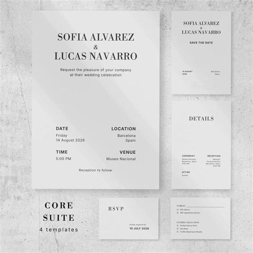 Modern Wedding Invitation Suite Template | Minimal Editorial Canva Bundle Set (digital Download) - Etsy