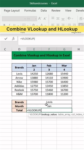 Combine VLookup and HLookup in Excel | Advanced Excel Formula #exceltricks #msword #Zoho #skills #excelformulas #exceltips #exceltutorial #advancedexcel #Microsoft | Skills and Courses