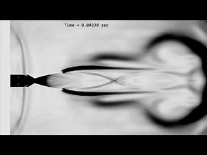 Rocket nozzle. Formation of shock diamonds in Mach 3 supersonic flow
