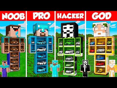 Garage Statue Base Build Battle Challenge - Noob vs Pro vs Hacker vs God - Minecraft Animation