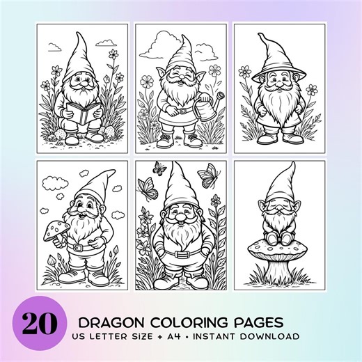 Gnome Coloring Pages, 20 Printable Fantasy Garden Gnome Coloring Book, Digital Download - Etsy
