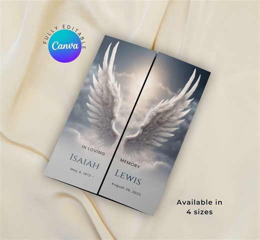 Silver Gatefold Funeral Program Canva Template, Editable Memorial Obituary Program, Printable Order of Service Brochure, Angel Wings Design - Etsy Canada