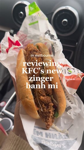 viv | your guide to melbourne’s food, cafes and travel on Instagram: "reviewing KFC’s new zinger banh mi as someone who loves @kfcaustralia and banh mi I can’t help but be curious of what type of creation they’ve made here … i love kfc guys, honestly my guilty pleasure but ngl this one kind of sounded suss 👀 knowing exactly what I was getting myself into, I still kept an open mind with my first bite! first impressions, this was kinda small for $9.95 😂 I defs appreciate the effort of using a ba