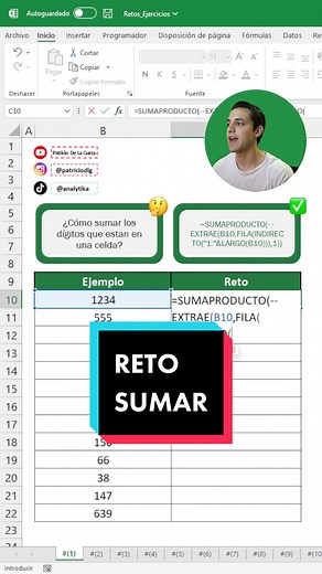 Cómo sumar todos los dígitos de una celda en Excel