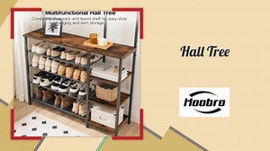 HOOBRO Hall Tree with Bench, Entryway Bench with Coat Rack, Shoe and Coat Rack for Entryway, Coat Rack with Shoe Storage and Reversible Storage Shelves, Rustic Brown BF105MT01