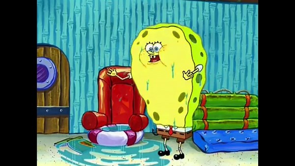 Every time Spongebob inflated in his home (and in his yard)