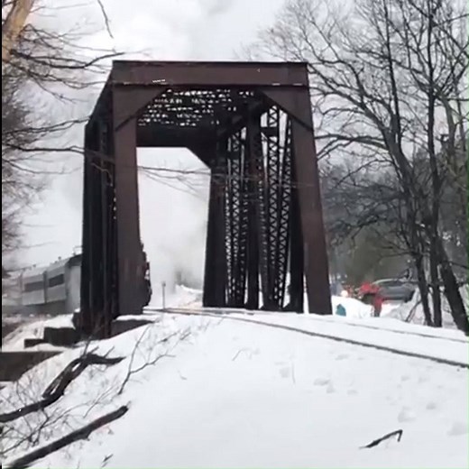 Wow! A u local user was ready for the Steam in the Snow train as it crossed the trestle over the Ellis River in Glen! 🚄 https://bit.ly/36ZVaKr | WMUR-TV