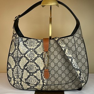 Gucci GG Supreme Jackie RARE Python & Monogram Piston Lock Made in Italy w/ COA