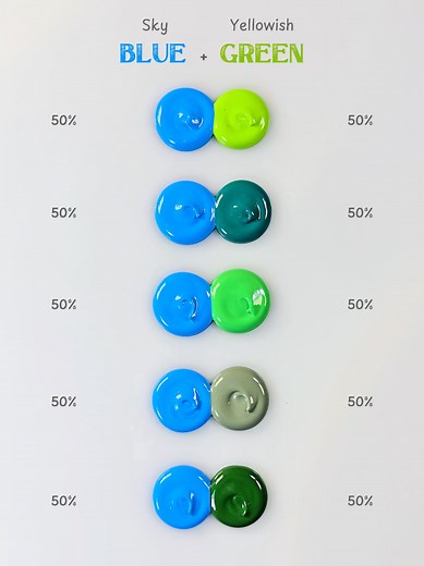 Exploring Color Mixing: Sky Blue and Green Shades