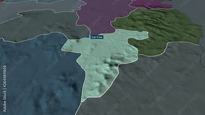 Carlow - county of Ireland with its capital zoomed on the administrative map of the globe. Animation 3D