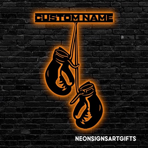 Boxing Gloves Metal Sign, Custom Name Boxing Metal Wall Sign, Personalized Boxing Gym Metal Light Sign, Boxer Name Fight Club Metal Wall Art - Etsy