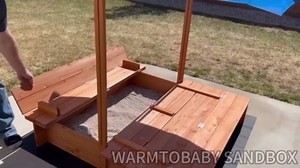 Wooden Sandbox with Cover/Lid & Retractable Canopy, 2 Side Buckets & Drainage Liner – Weather-Resistant Outdoor Sand Box for Kids/Toddler/Childrens, Sand Pit for Beach/Backyard/Patio Outdoor Play