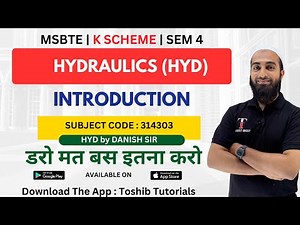 Introduction to Hydraulics Diploma 4th Sem | HYD I MSBTE | K Scheme | Toshib Tutorials