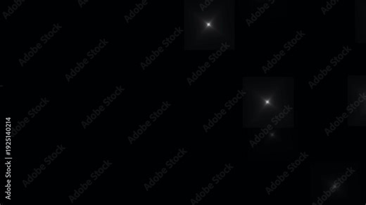 Photographer camera flashes animation on black background. Glowing spotlights and lens flares. Random bright blinking lights. Multiple of white flash lights with random switch animation.