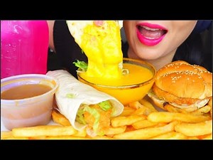 ASMR CHEESY KFC CHICKEN BURGER, TWISTER ROLL, FRIES, GRAVY, PINK DRAGONFRUIT JUICE | 肯德基咀嚼音 먹방