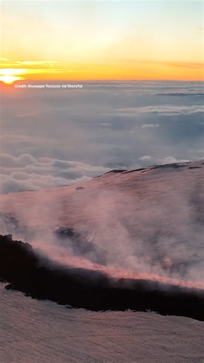 4.5K views · 25 reactions | Mount Etna is Europe’s highest and most active volcano and has recently been up to its usual albeit impressive tricks of shooting volcanic ash and debris into the air. Mesmerizing new footage captured lava flowing down the volcano's snow-covered sides, melting it as it goes. | IFLScience | Facebook