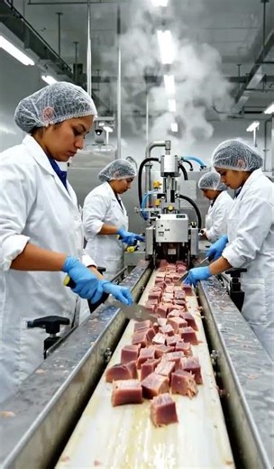 How Canned Tuna Is Made (Factory)
