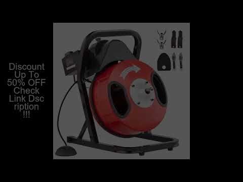 SucceBuy Drain Cleaner Machine 50FT 1/2 Inch Manual Feed Sewer Snake Auger with 4 Cutters & Air-acti