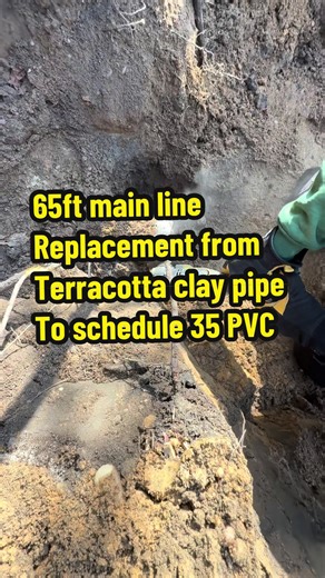 Customers waste line was made out of terracotta clay pipe used back in the 60’s-70’s it had a major crack in the line causing it to wash in dirt. Replaced it with schedule 35 PVC! #paylesscesspool #fyp #fypシ #tiktok #viral