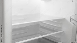 Opening and closing the door of fridge. Animation of an empty refrigerator.