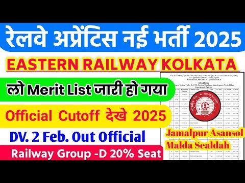 Eastern railway Kolkata Apprentice Result Out 2025 || Merit List Cutoff ||