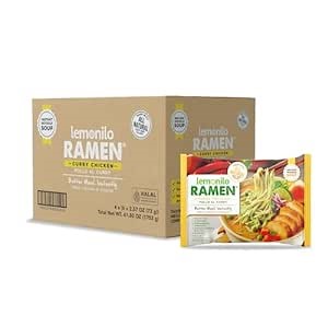 Lemonilo Ramen - Chick'n Curry Soup - Healthy Instant Ramen - Oven-Baked Noodles with Tumeric - Made with All-Natural Ingredients - Quick Meal Kit (2.57 Oz) - Pack of 24