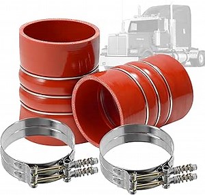 2 PCS Heavy Duty Silicone Intercooler Boot Kit, Turbocharger Intercooler Hose 4" x 6" with T-Bolt Hose Clamps, 5-ply Hose Boot Kit for Semi Trucks (Red)