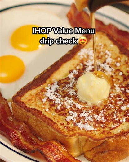 You can get all this syrupy drip, delicious bacon, and fluffy eggs for just $6 🥞 ($7 in some locations) | IHOP